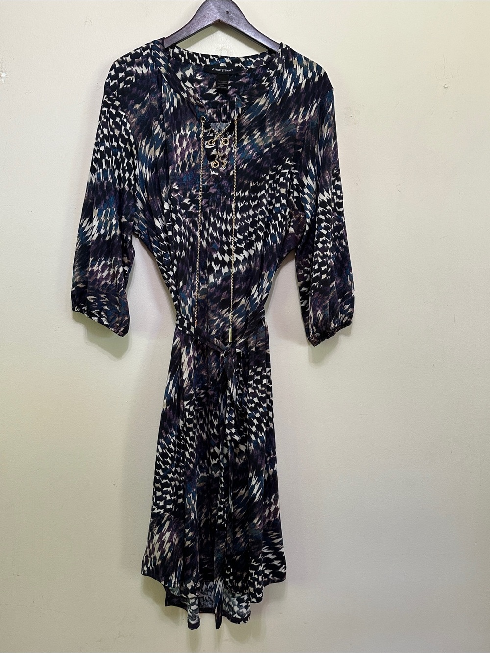 Abstract Print Black & Blue Women's Tie-Waist Dress